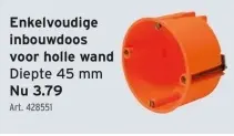 Aanbieding: Enkelvoudige inbouwdoos voor holle wand