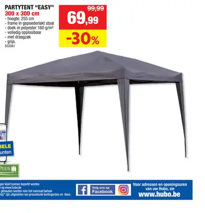 Promotie: Garden Plus Easy partytent 300x300 cm grijs