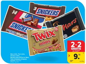 Offre: Mars minis, Twix minis, Snickers minis, Bounty minis ou Mars, Twix et Snickers (3-pack)