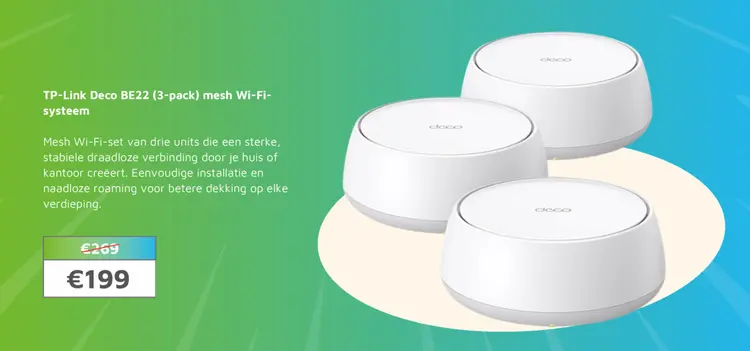 Aanbieding: TP-Link Deco BE22 (3-pack) mesh Wi-Fi-systeem