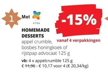 Aanbieding: appel crumble, bosbes honingkoek of rijstpap 