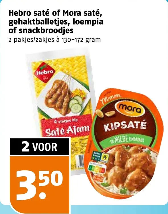 Aanbieding: Saté, gehaktballetjes, loempia of snackbroodjes