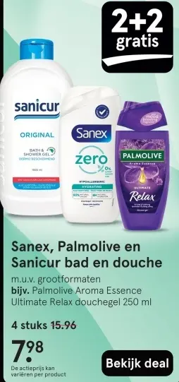 Aanbieding: Sanex, Palmolive en Sanicur bad en douche