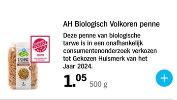 Aanbieding: AH Biologisch Volkoren penne