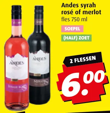 Aanbieding: Andes syrah rosé of merlot