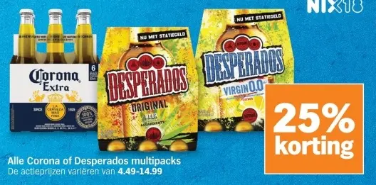 Aanbieding: Corona or Desperados multipacks