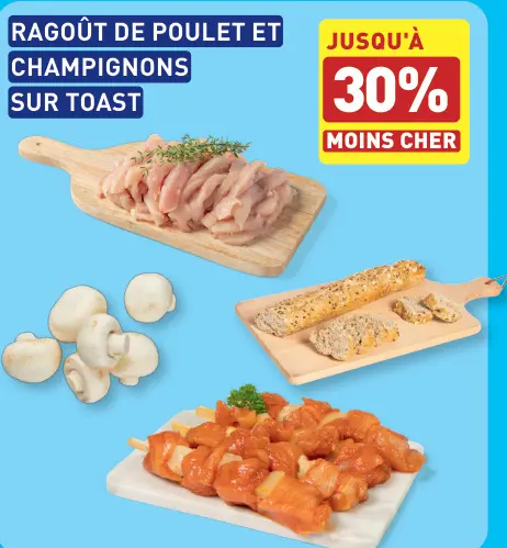 Offre: Ragoût de poulet et champignons sur toast
