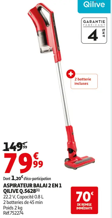 Aanbieding: Aspirateur balai 2 en 1
