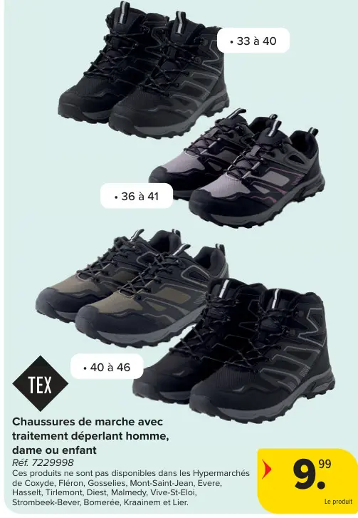 Offre: Chaussures de marche avec traitement déperlan