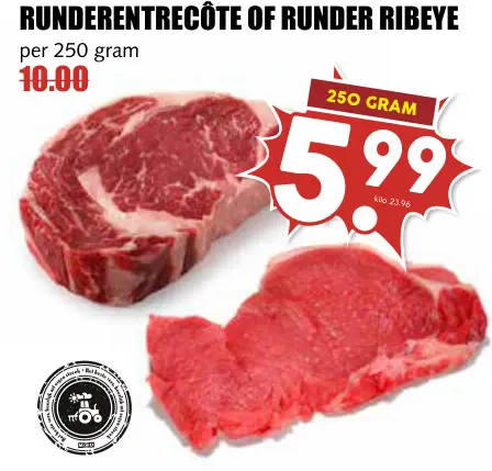 Aanbieding: Runderentrecute of runder ribeye