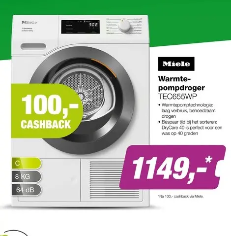 Aanbieding: Miele TEC655WP Warmtepompdroger
