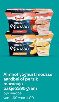 Aanbieding: Almhof yoghurt mousse aardbei of perzik maracuja