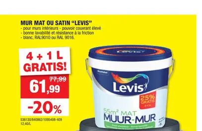 Offre: Levis peinture murale mat 4+1 l blanc