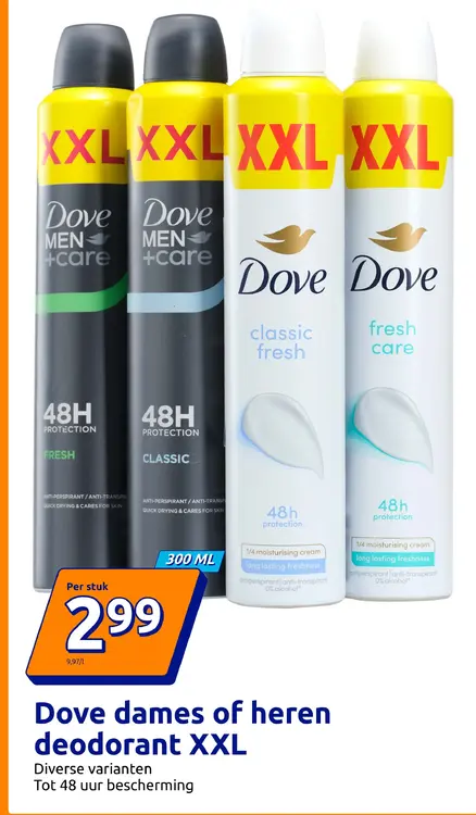 Aanbieding: Dove dames of heren deodorant XXL