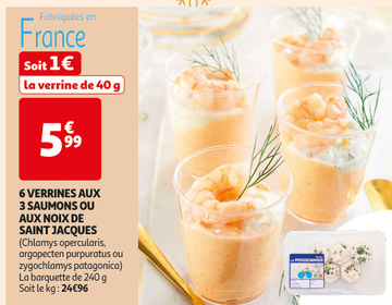 Aanbieding: 6 VERRINES AUX 3 SAUMONS OU AUX NOIX DE SAINT