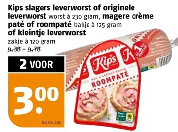 Aanbieding: Kips slagers leverworst of originele leverworst, magere creme paté of roompaté of kleintje leverworst