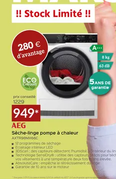 Offre: Sèche-linge pompe à chaleur AXTR98MX66C