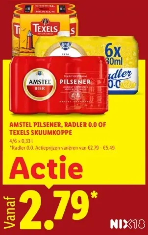 Aanbieding: Amstel Pilsener, Radler 0.0 of Texels Skuumkoppe