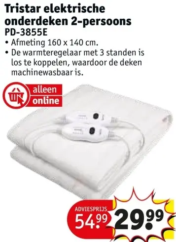 Promotie: Tristar elektrische onderdeken 2-persoons