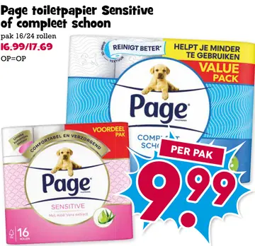 Aanbieding: Page toiletpapier Sensitive of compleet schoon