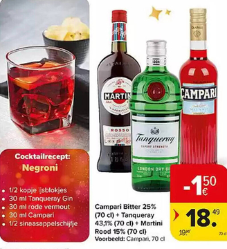 Aanbieding: Campari Bitter 25% + Tanqueray 43,1% + Martini