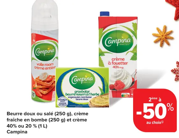 Offre: Beurre doux ou salé, crème fraîche en bombe et crème 40% ou 20%