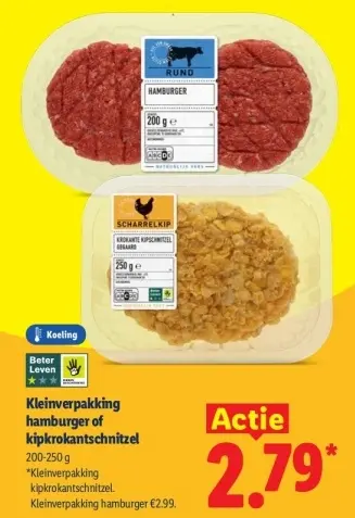 Aanbieding: Kleinverpakking hamburger of kipkrokantschnitzel