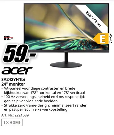 Promotie: Acer SA242YH1bi 24" monitor