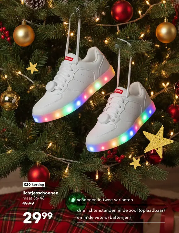 Aanbieding: Scapino unisex sneakers wit met lichtjes in regenboogkleuren