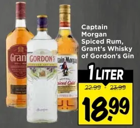 Aanbieding: Captain Morgan Spiced Rum, Grant's Whisky of Gordon's Gin