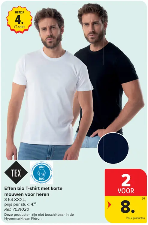Promotie: Effen bio T-shirt met korte mouwen voor heren