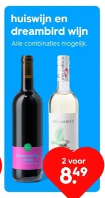 Promotie: huiswijn en dreambird wijn