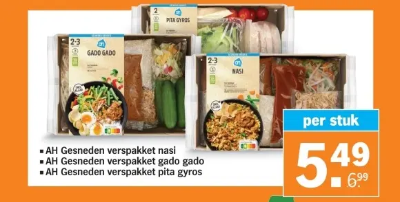 Aanbieding: Gesneden verspakket nasi, gado gado, pita gyros