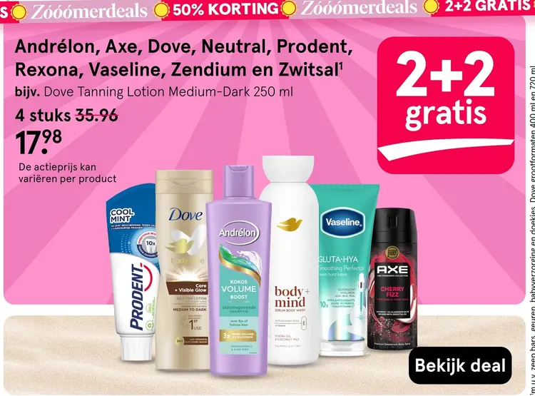 Aanbieding: Andrélon, Axe, Dove, Neutral, Prodent, Rexona, Vaseline, Zendium en Zwitsal