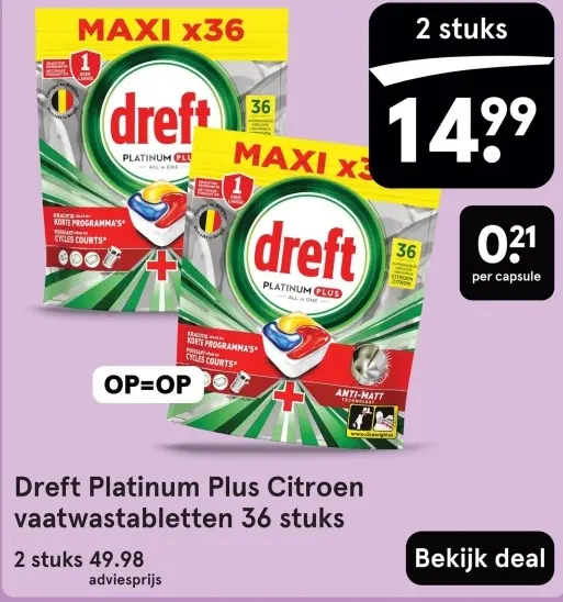 Aanbieding: Dreft Platinum Plus Citroen vaatwastabletten