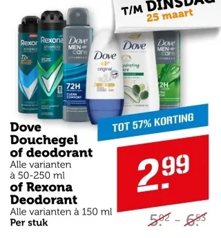 Aanbieding: Dove Douchegel of deodorant of Rexona Deodorant