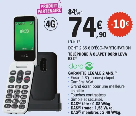 Offre: Téléphone à clapet doro leva e22