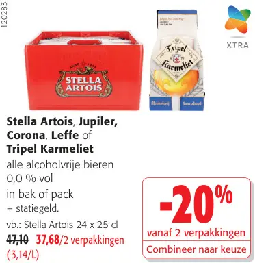Promotie: Stella Artois, Jupiler, Corona, Leffe of Tripel Karmeliet alle alcoholvrije bieren