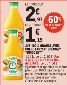 Aanbieding: JUS 100% ORANGE AVEC PULPE FORMAT SPÉCIAL