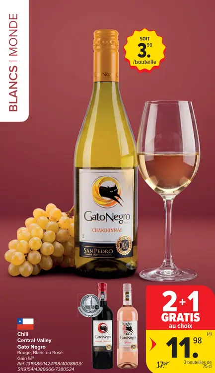 Offre: Gato Negro Chardonnay, Rouge, Blanc ou Rosé