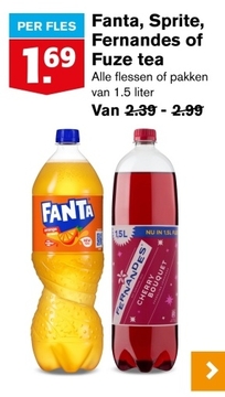 Aanbieding: Fanta, Sprite, Fernandes of Fuze tea