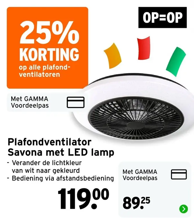 Aanbieding: Plafondventilator Savona met LED lamp