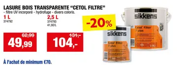 Offre: LASURE BOIS TRANSPARENTE "CETOL FILTRE"