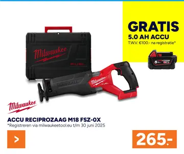 Aanbieding: Milwaukee Accu Reciprozaag M18 FSZ-0X