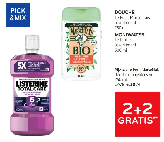 Promotie: Le Petit Marseillais douche / Listerine mondwater