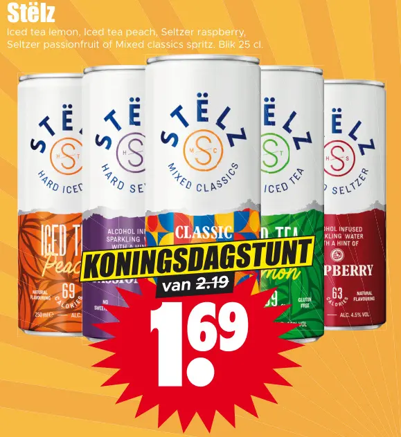 Aanbieding: Iced tea lemon, Iced tea peach, Seltzer raspberry, Seltzer Passionfruit of Mixed classics spritz 