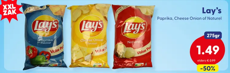 Aanbieding: Lay's Paprika, Cheese Onion of Naturel