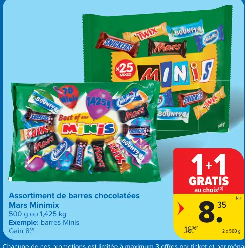 Offre: Assortiment de barres chocolatées Mars Minimi