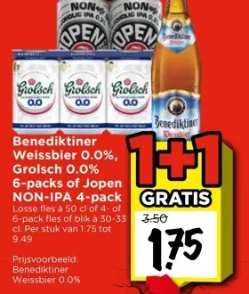 Aanbieding: Benedikter Weissbier 0.0%, Grolsch 0.0% of Jopen Non-Ipa