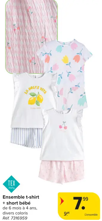 Offre: Ensemble t-shirt + short bébé